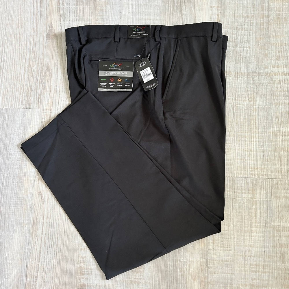 NWT 40x30 Greg Norman Flat Front Black polyester blend Mens Pants
